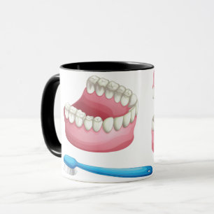 Full Dentures and Blue Toothbrush Dental Care Mug