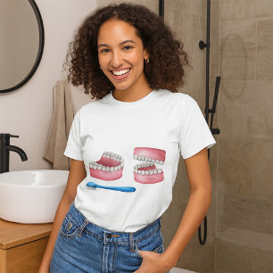 Full Dentures and Blue Toothbrush Dental Care T-Shirt