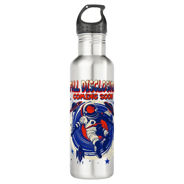 Full Disclosure Coming Soon | Astronaut Floating  Stainless Steel Water Bottle (Front)