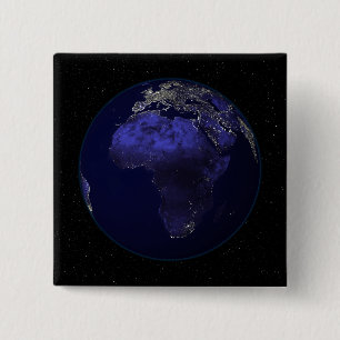 Full Earth at night showing Africa and Europe Pinback Button