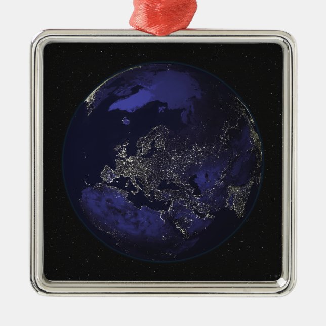 Full Earth at night showing city lights 3 Metal Ornament (Front)