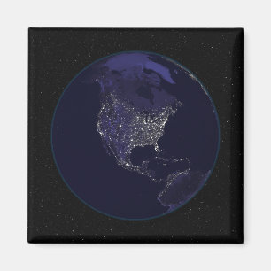 Full Earth at night showing city lights 4 Magnet