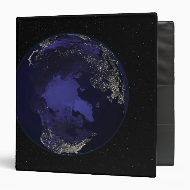 Full Earth at night showing city lights 5 3 Ring Binder (Front/Inside)