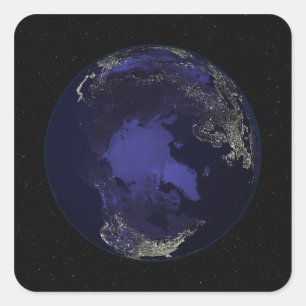 Full Earth at night showing city lights 5 Square Sticker