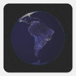 Full Earth at night showing city lights 6 Square Sticker