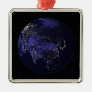 Full Earth at night showing city lights Metal Ornament