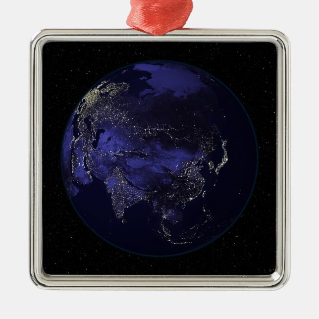 Full Earth at night showing city lights Metal Ornament (Front)