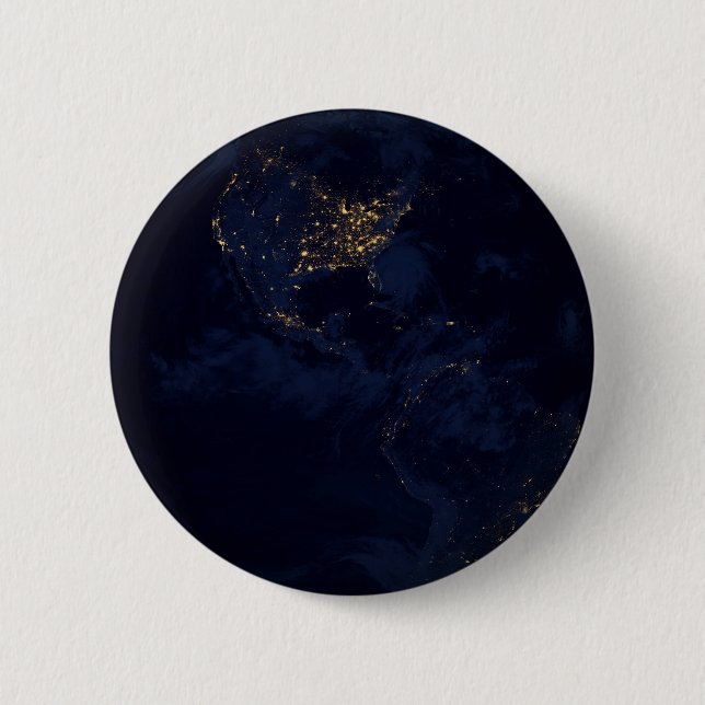 Full Earth At Night With City Lights Of Americas Button (Front)