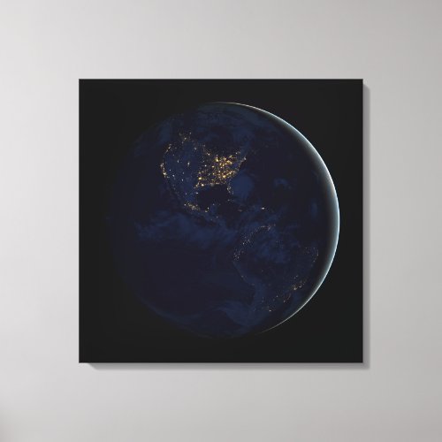 Full Earth At Night With City Lights Of Americas Canvas Print