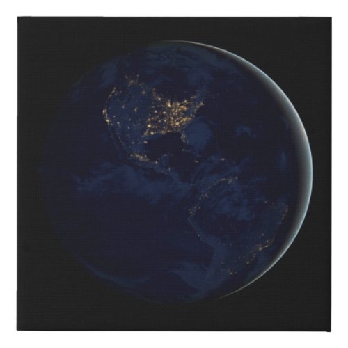 Full Earth At Night With City Lights Of Americas Faux Canvas Print