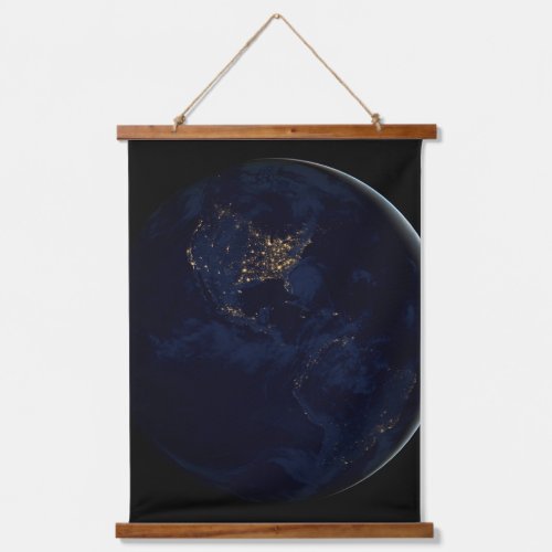 Full Earth At Night With City Lights Of Americas Hanging Tapestry