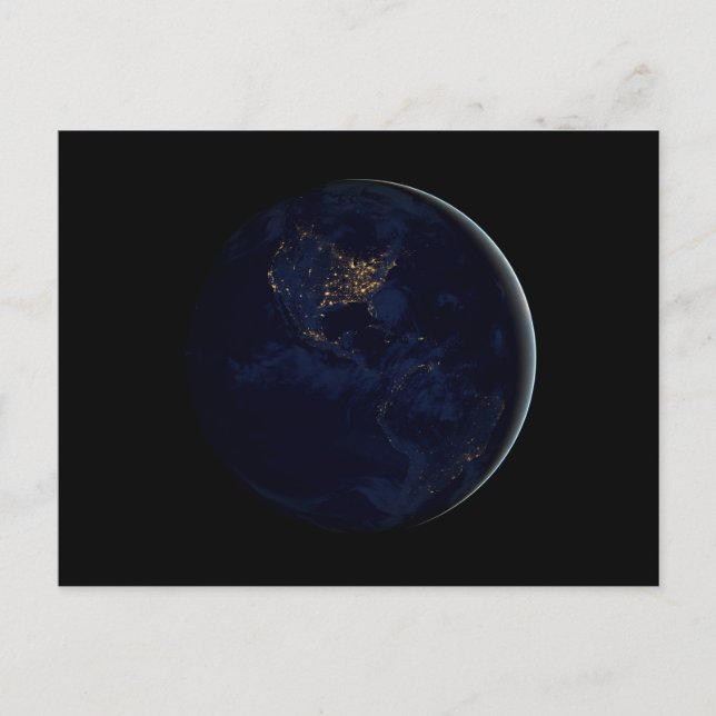 Full Earth At Night With City Lights Of Americas Postcard (Front)