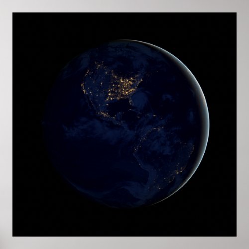 Full Earth At Night With City Lights Of Americas Poster