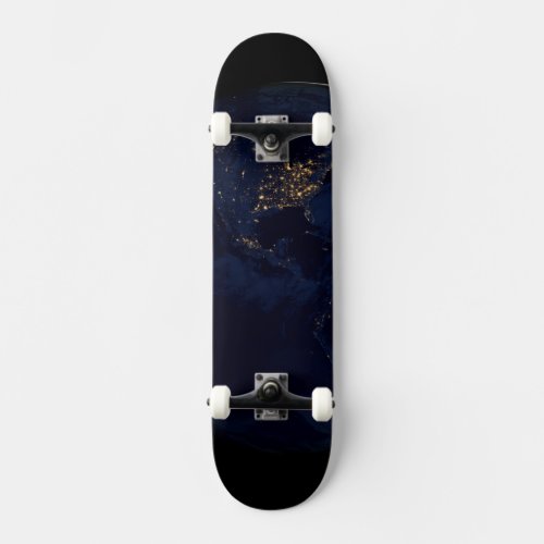 Full Earth At Night With City Lights Of Americas Skateboard
