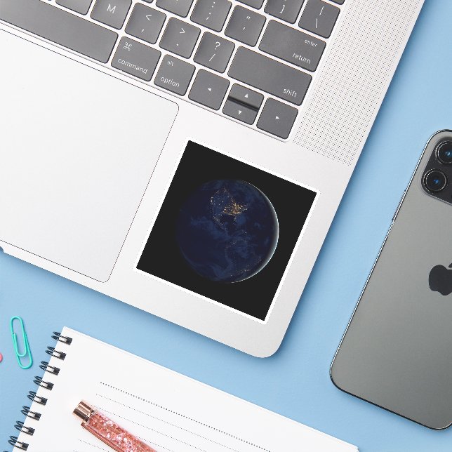 Full Earth At Night With City Lights Of Americas Sticker (Laptop w/ iPhone)