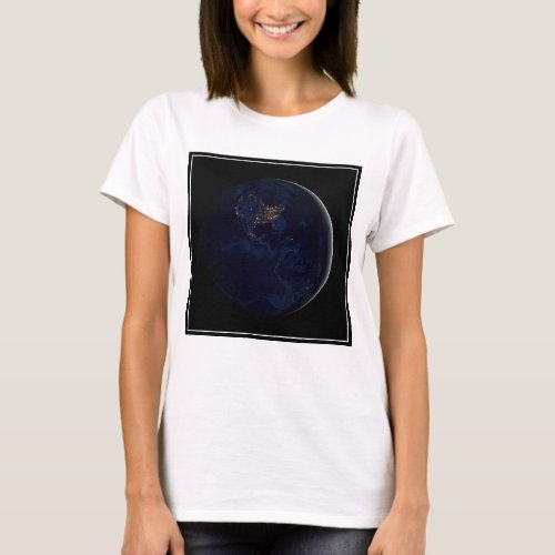 Full Earth At Night With City Lights Of Americas T_Shirt