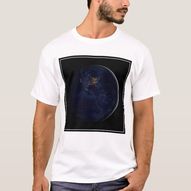 Full Earth At Night With City Lights Of Americas T-Shirt (Front)