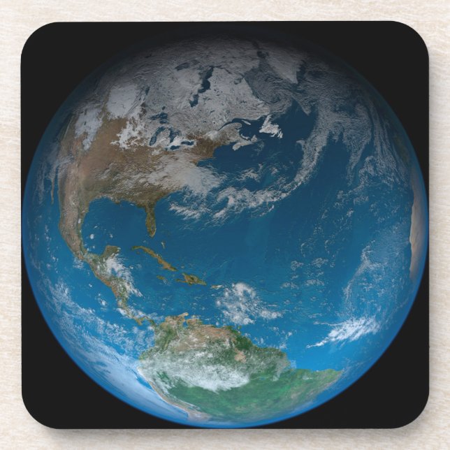 Full Earth Featuring North And South America. Beverage Coaster (Front)