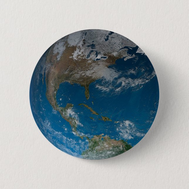 Full Earth Featuring North And South America. Button (Front)