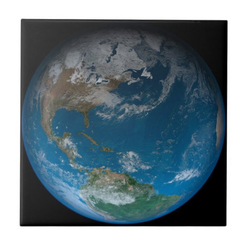 Full Earth Featuring North And South America Ceramic Tile