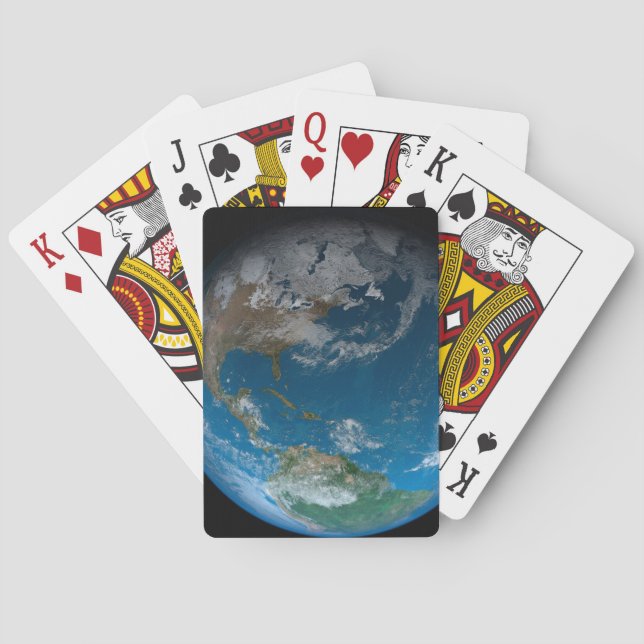 Full Earth Featuring North And South America. Poker Cards (Back)