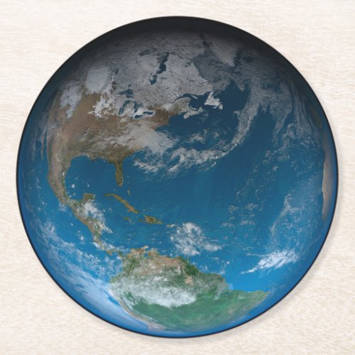 Full Earth Featuring North And South America Round Paper Coaster