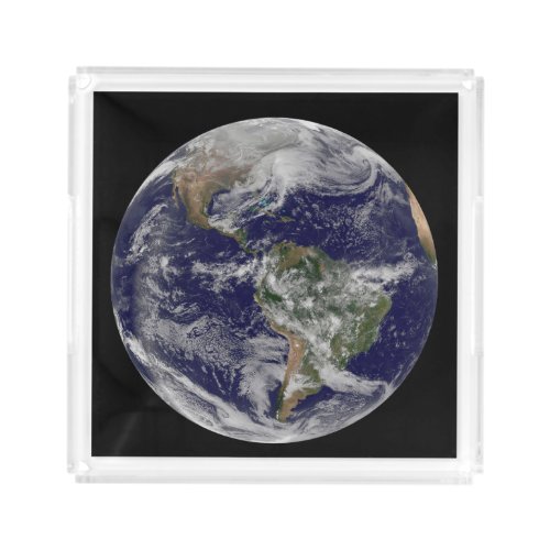 Full Earth Showing A Powerful Winter Storm Acrylic Tray