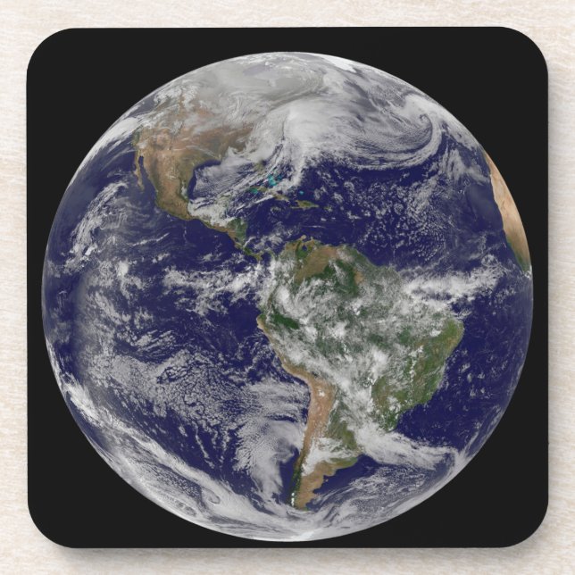 Full Earth Showing A Powerful Winter Storm. Beverage Coaster (Front)