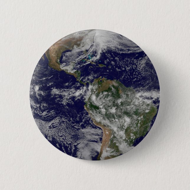 Full Earth Showing A Powerful Winter Storm. Button (Front)