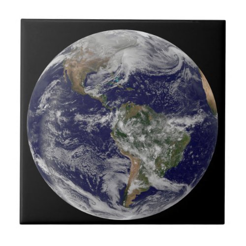 Full Earth Showing A Powerful Winter Storm Ceramic Tile