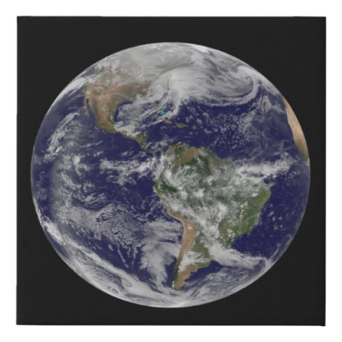 Full Earth Showing A Powerful Winter Storm Faux Canvas Print