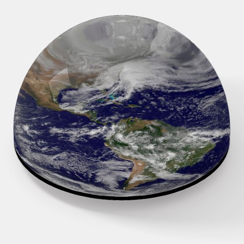 Full Earth Showing A Powerful Winter Storm Paperweight