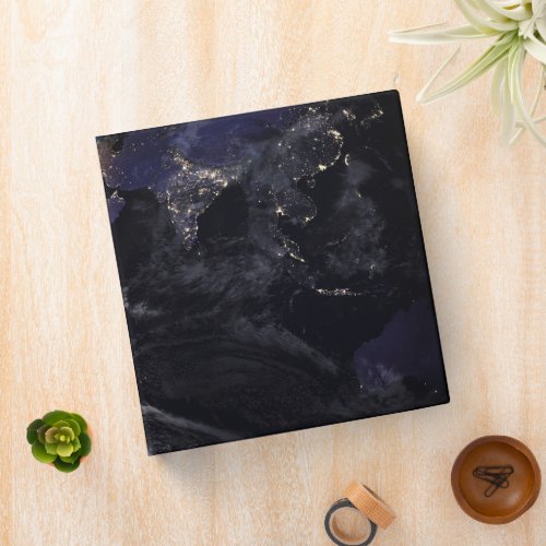 Full Earth Showing City Lights Of Asia At Night 3 Ring Binder