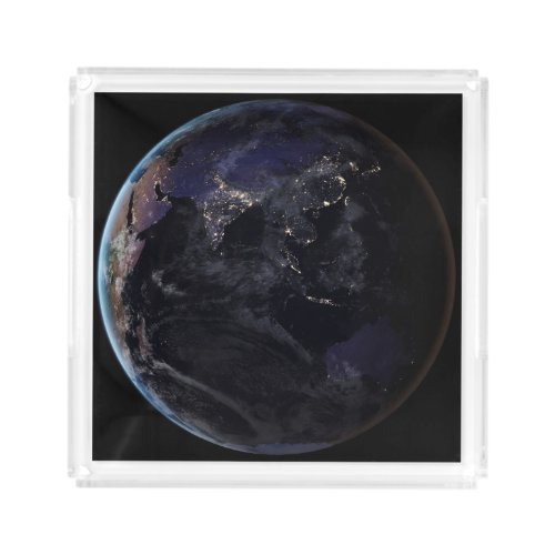 Full Earth Showing City Lights Of Asia At Night Acrylic Tray