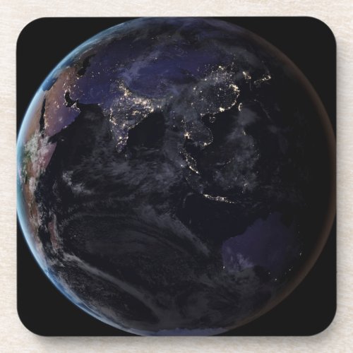 Full Earth Showing City Lights Of Asia At Night Beverage Coaster