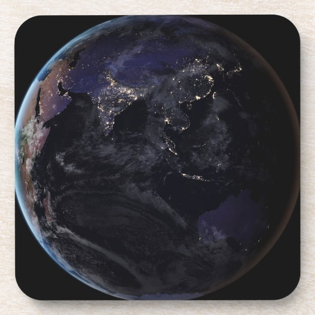 Full Earth Showing City Lights Of Asia At Night. Beverage Coaster (Front)