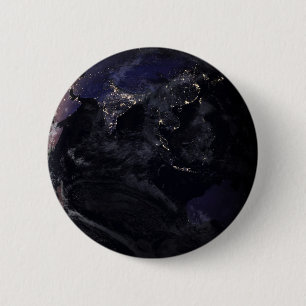 Full Earth Showing City Lights Of Asia At Night. Button