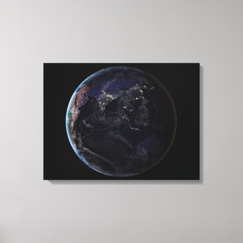 Full Earth Showing City Lights Of Asia At Night Canvas Print