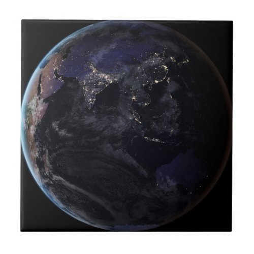 Full Earth Showing City Lights Of Asia At Night Ceramic Tile