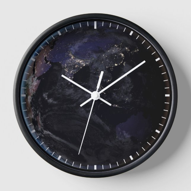 Full Earth Showing City Lights Of Asia At Night. Clock (Front)