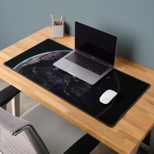 Full Earth Showing City Lights Of Asia At Night Desk Mat