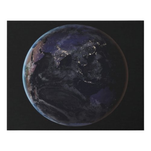 Full Earth Showing City Lights Of Asia At Night Faux Canvas Print