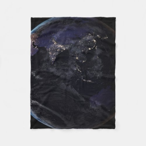 Full Earth Showing City Lights Of Asia At Night Fleece Blanket