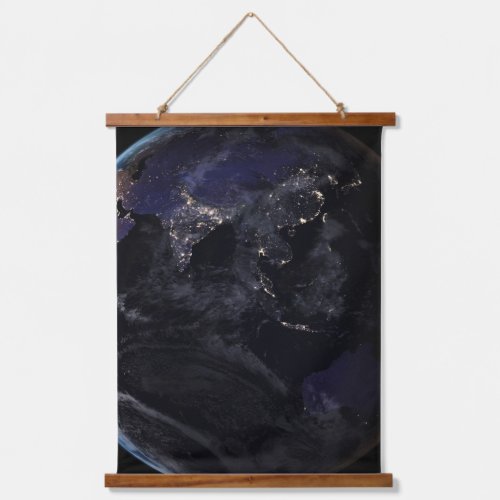 Full Earth Showing City Lights Of Asia At Night Hanging Tapestry