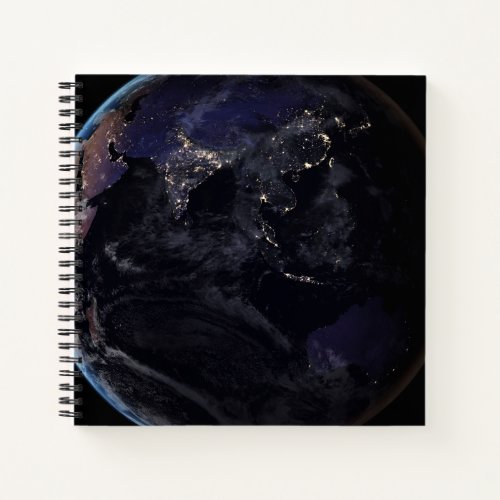 Full Earth Showing City Lights Of Asia At Night Notebook