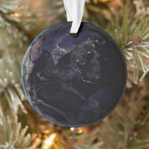 Full Earth Showing City Lights Of Asia At Night. Ornament
