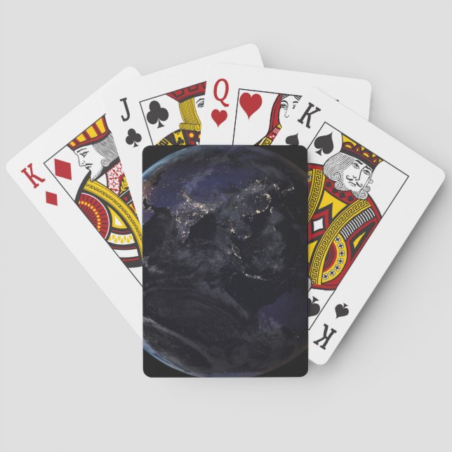 Full Earth Showing City Lights Of Asia At Night. Poker Cards (Back)