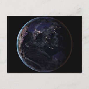 Full Earth Showing City Lights Of Asia At Night. Postcard