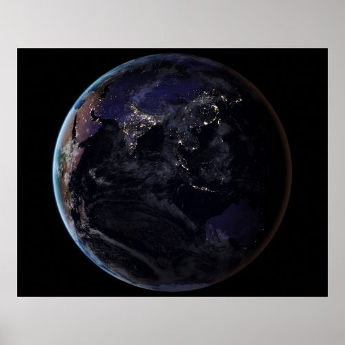 Full Earth Showing City Lights Of Asia At Night Poster