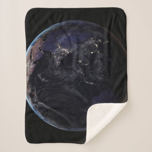 Full Earth Showing City Lights Of Asia At Night Sherpa Blanket